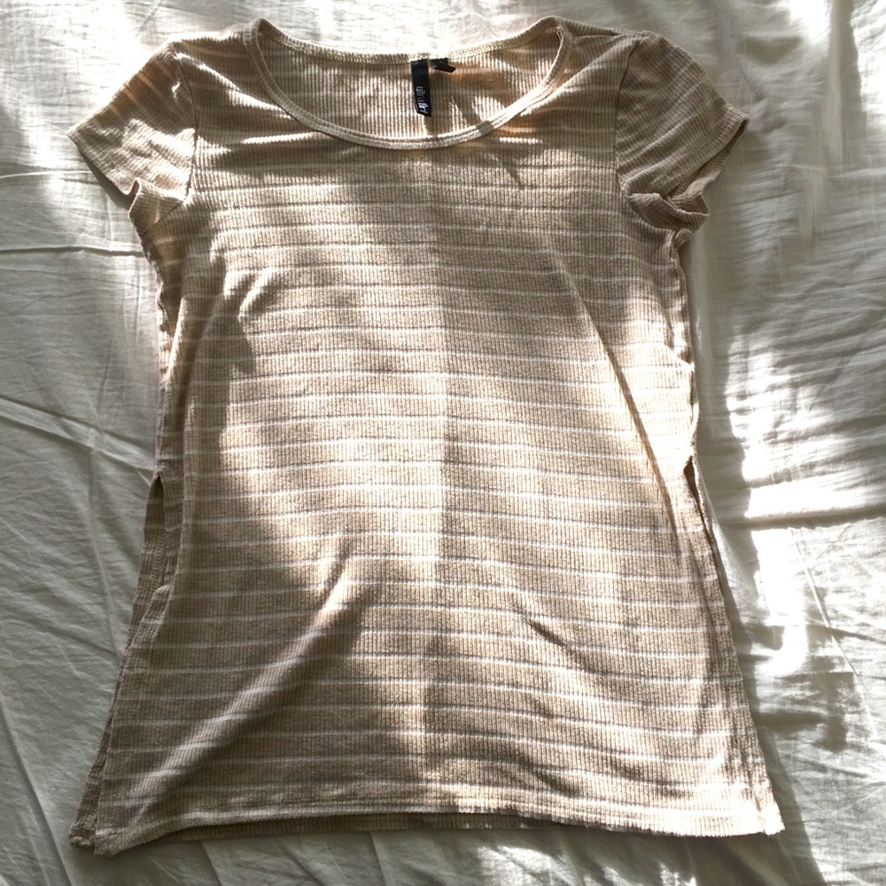 Striped Cap Sleeve Sweater Top with Slits